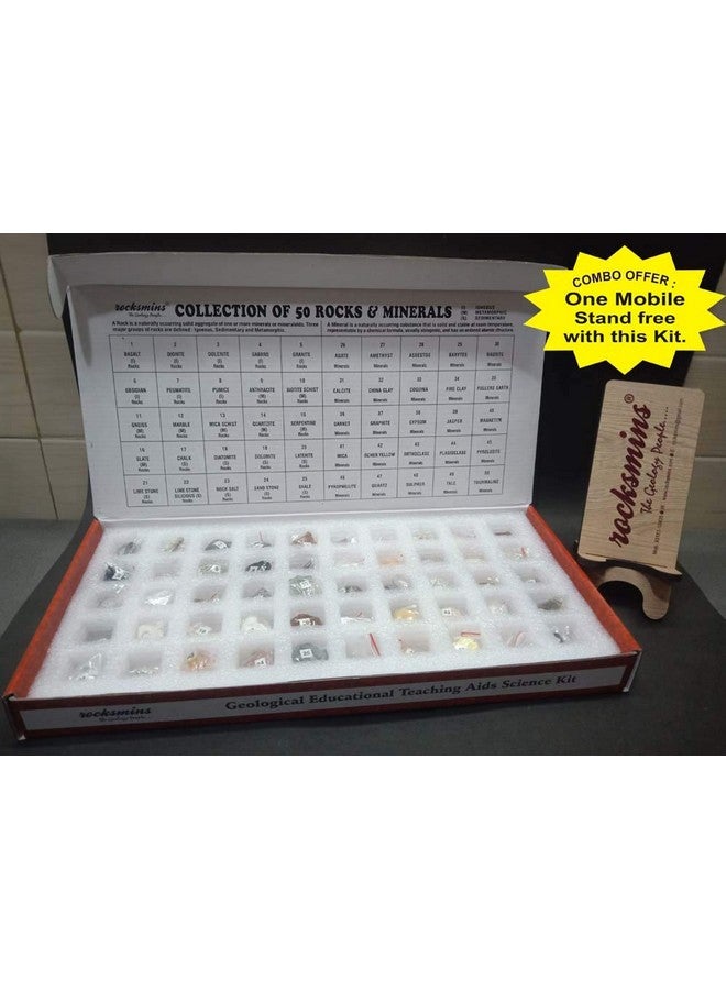 Rocksmins RM50PTTMS Set of 50 Rocks and Minerals (25 Rocks+25 Minerals) Combined Kits Sets Collections with Free Mobile Stand Rock Mineral Collection (RM50PTTMS) - Image 4