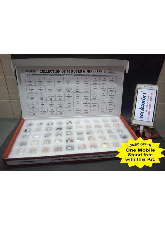 Rocksmins RM50PTTMS Set of 50 Rocks and Minerals (25 Rocks+25 Minerals) Combined Kits Sets Collections with Free Mobile Stand Rock Mineral Collection (RM50PTTMS) - Image 2