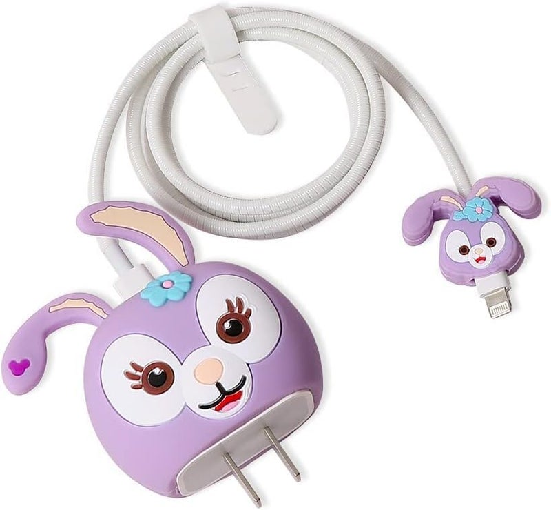 INEFABLE حامي كابل مع غلاف كرتوني ثلاثي الأبعاد لطيف لشاحن آيفون 18 واط و 20 واط لآيفون 14 13 12 11 برو ماكس مجموعة أكمام حماية كابل الشحن الكامل - 1 - Image 1