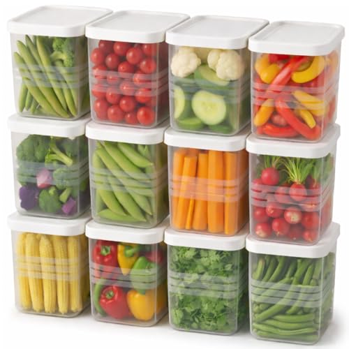 Satpurush Plastic Fridge Storage Boxes (Pack of 12) Freezer & Refrigerator Organizer Containers Kitchen Storage Container Set Kitchen Accessories Items for Home 1200 ml Food Storage Box, White - Image 1