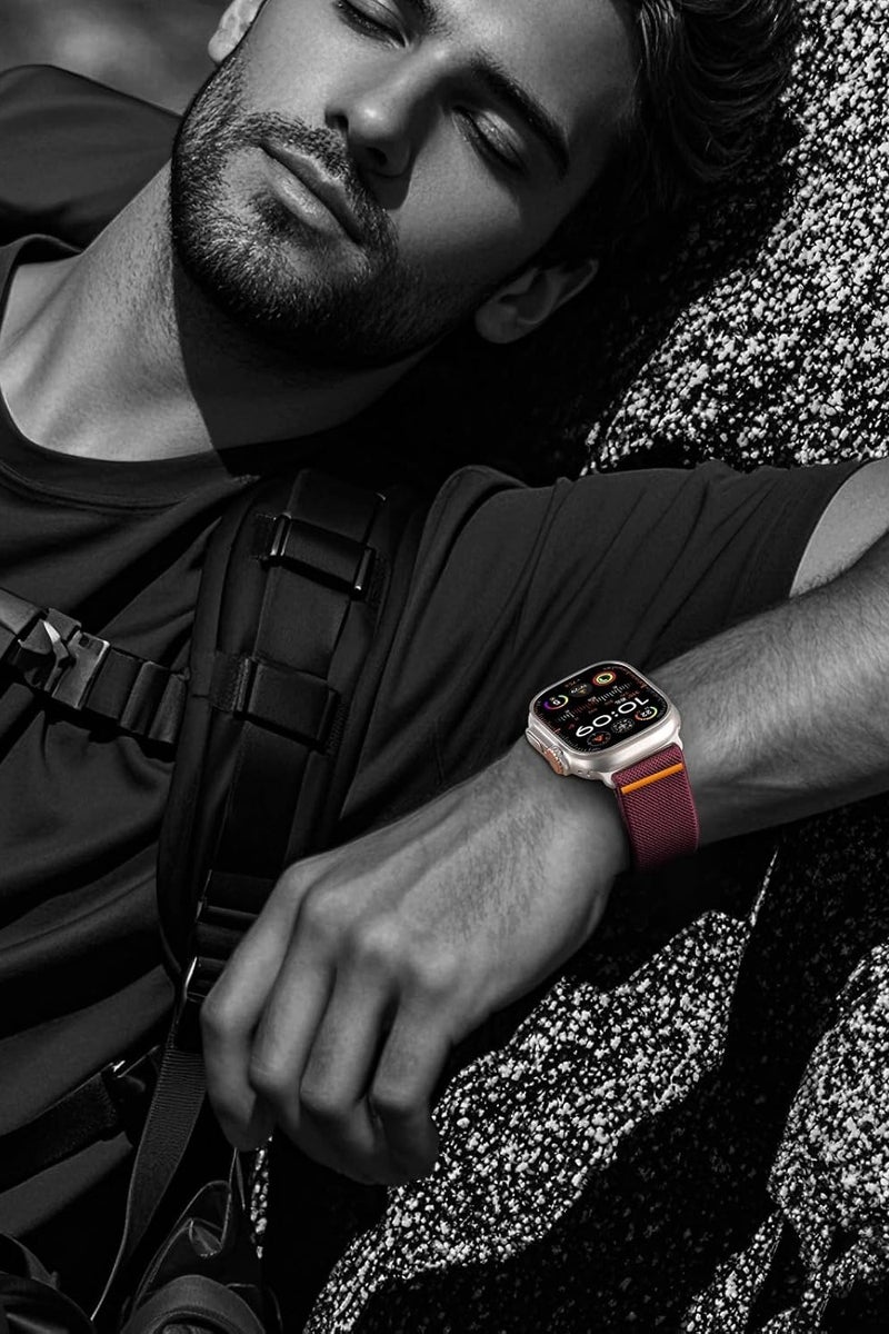 سوار رياضي مرن من النايلون مع مشبك مظلة لساعة Apple Watch Ultra 2/Ultra مقاس 49 مم، 46 مم، 42 مم - حزام مرن وجيد التهوية وقابل للتعديل لسلسلة iWatch 10/9/8/7/6/5/4/3/SE - Image 2