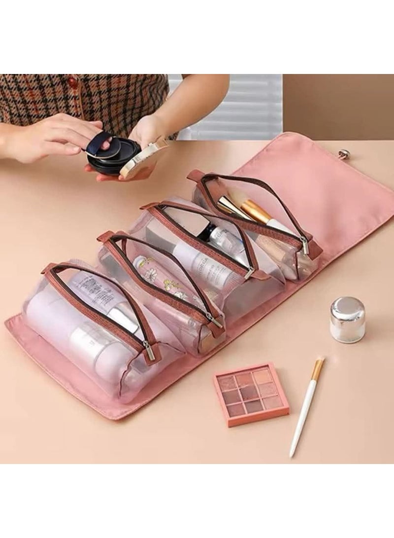 شنطة مكياج 4 في 1 قابلة للطي والتعليق لتخزين وتنظيم أدوات التجميل أثناء السفر – بينك. - Image 1