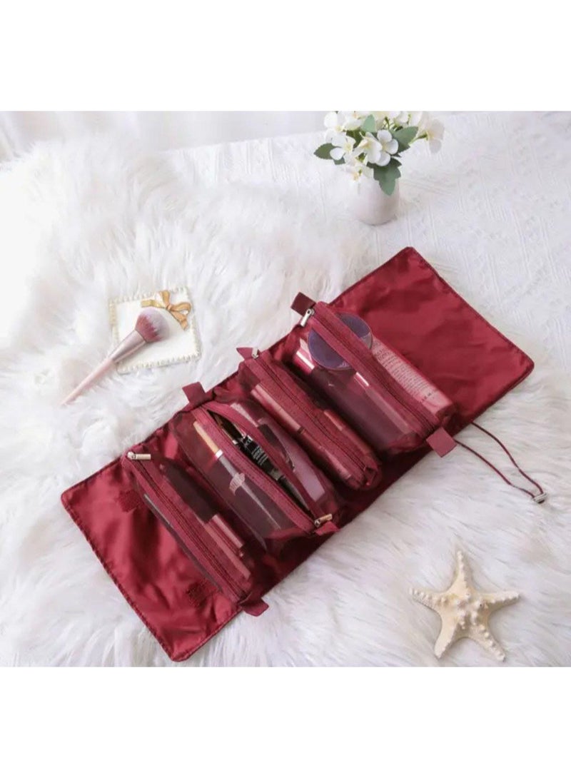 شنطة مكياج 4 في 1 قابلة للطي والتعليق لتخزين وتنظيم أدوات التجميل أثناء السفر – بينك. - Image 2