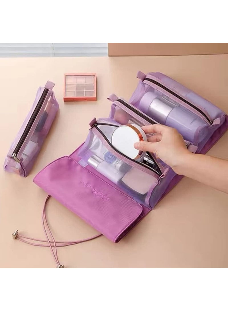 شنطة مكياج 4 في 1 قابلة للطي والتعليق لتخزين وتنظيم أدوات التجميل أثناء السفر – بينك. - Image 3