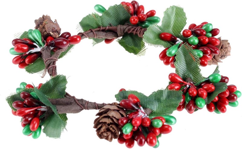BinaryABC Christmas Candle Rings Wreaths,Red Berry Candle Rings,Christmas Candle Holder Rings,Christams Decorations,2Pcs(Internal Diameter About 2.36in) - Image 4