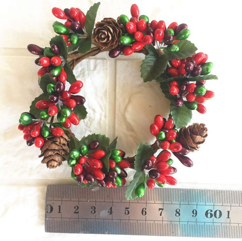 BinaryABC Christmas Candle Rings Wreaths,Red Berry Candle Rings,Christmas Candle Holder Rings,Christams Decorations,2Pcs(Internal Diameter About 2.36in) - Image 2