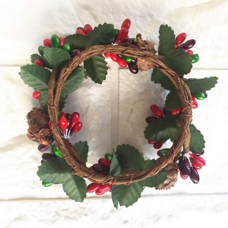 BinaryABC Christmas Candle Rings Wreaths,Red Berry Candle Rings,Christmas Candle Holder Rings,Christams Decorations,2Pcs(Internal Diameter About 2.36in) - Image 3