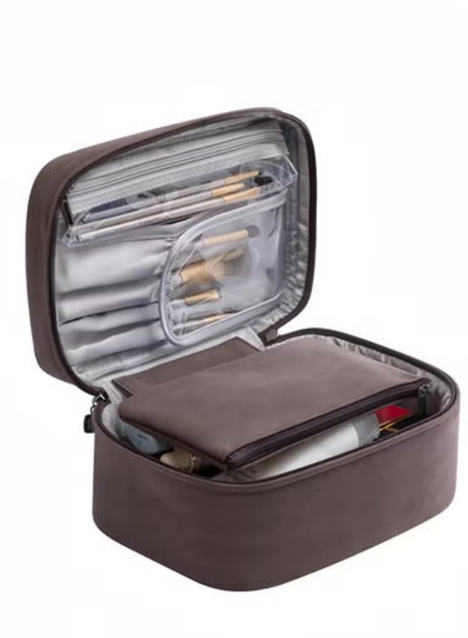 Makeup Bag Travel Cosmetic Bag Waterproof Makeup Organiser Bag Toiletry Bags for Women Large Capacity Makeup Case Organizer Coffee - Image 1
