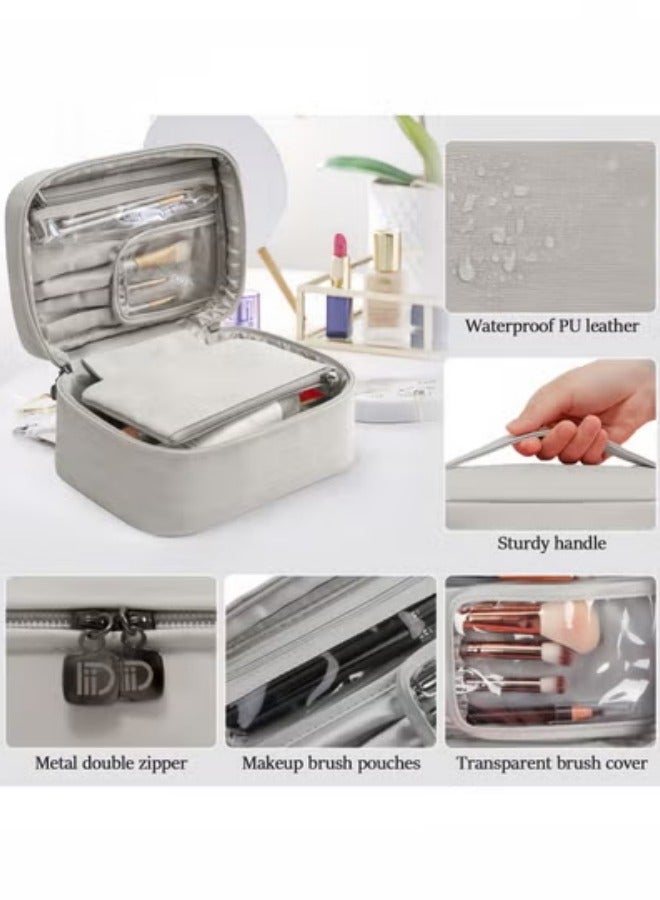 Makeup Bag Travel Cosmetic Bag Waterproof Makeup Organiser Bag Toiletry Bags for Women Large Capacity Makeup Case Organizer Coffee - Image 3