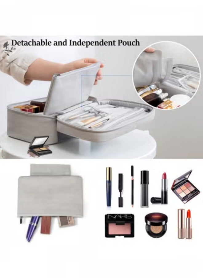 Makeup Bag Travel Cosmetic Bag Waterproof Makeup Organiser Bag Toiletry Bags for Women Large Capacity Makeup Case Organizer Coffee - Image 4