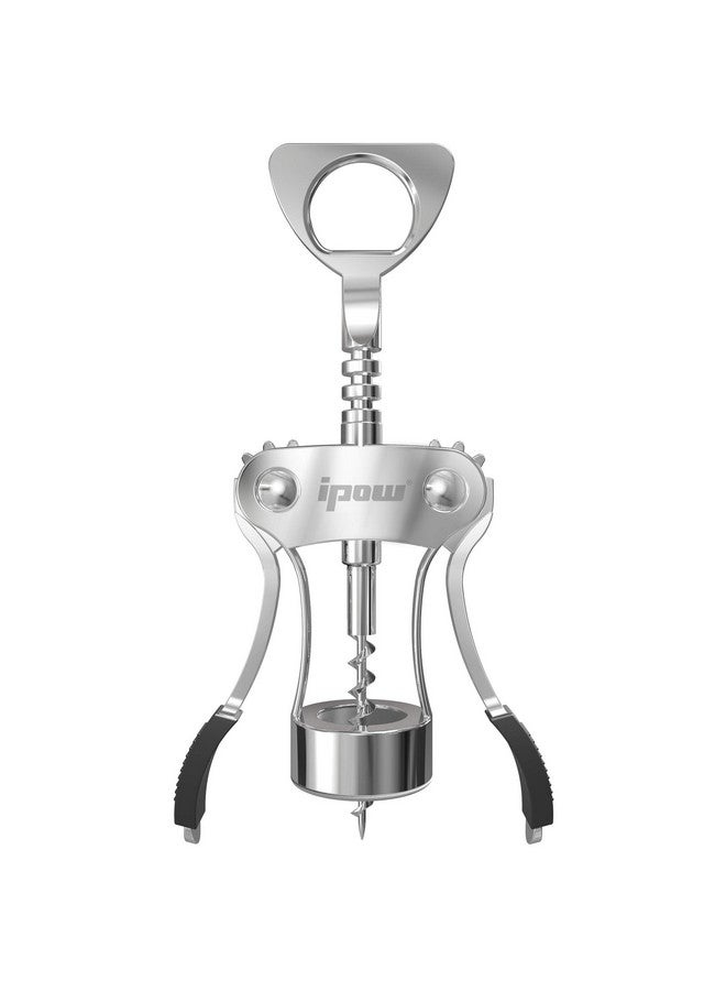 IPOW Wine Opener, Zinc Alloy Wine Bottle Opener, Wing Corkscrew Heavy Duty, Manual Multifunctional Cork Screw for Waiter, Silver - Image 1