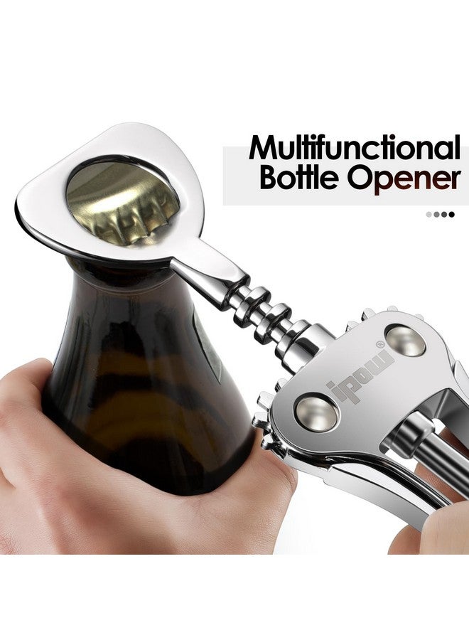 IPOW Wine Opener, Zinc Alloy Wine Bottle Opener, Wing Corkscrew Heavy Duty, Manual Multifunctional Cork Screw for Waiter, Silver - Image 2