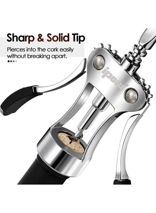 IPOW Wine Opener, Zinc Alloy Wine Bottle Opener, Wing Corkscrew Heavy Duty, Manual Multifunctional Cork Screw for Waiter, Silver - Image 4