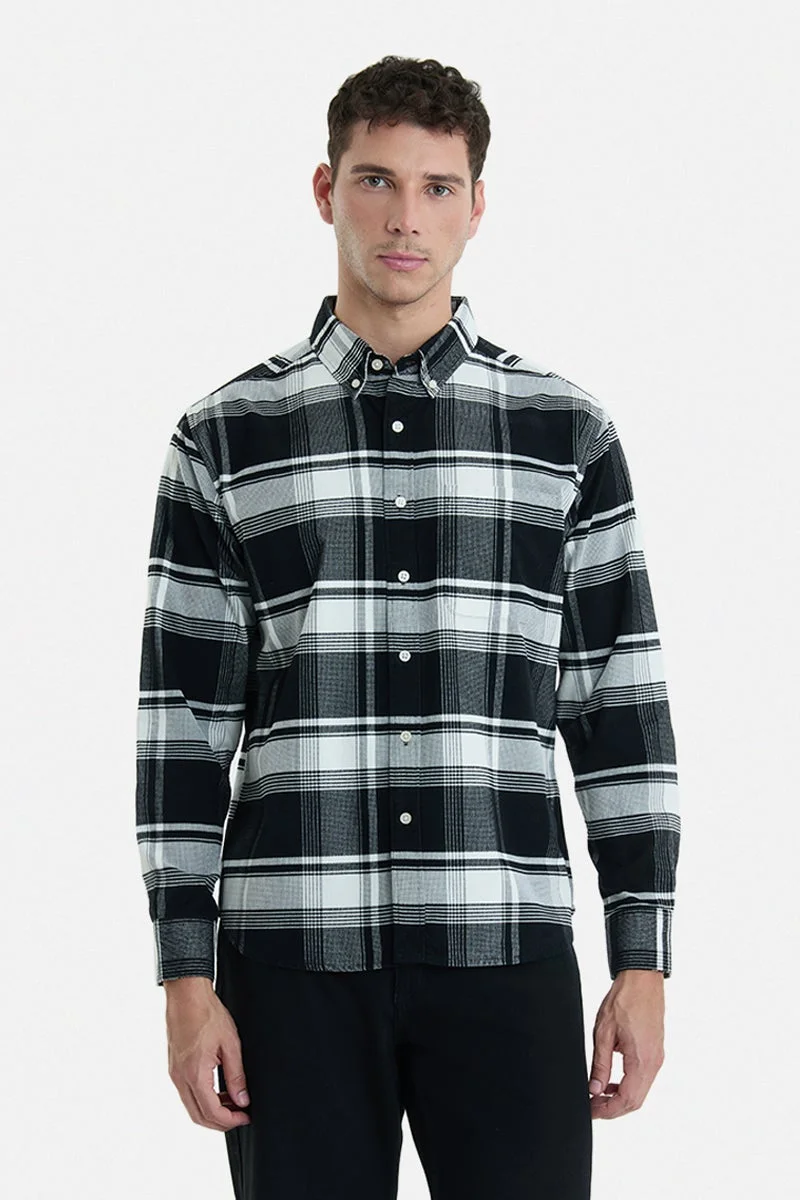 سنيتش Black Checkered Long Sleeve Regular Fit Casual Shirt