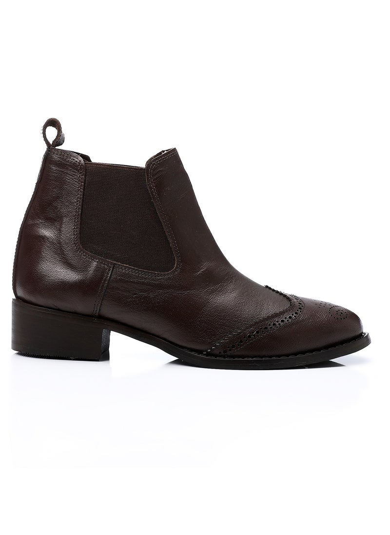 Mr.joe Perforated Pattern Oval Toecap Ankel Boots - Chocolate Brown  - Image 2
