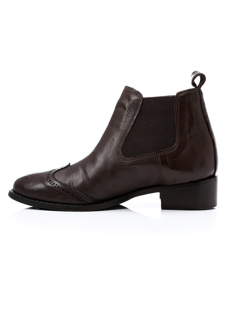 Mr.joe Perforated Pattern Oval Toecap Ankel Boots - Chocolate Brown  - Image 3