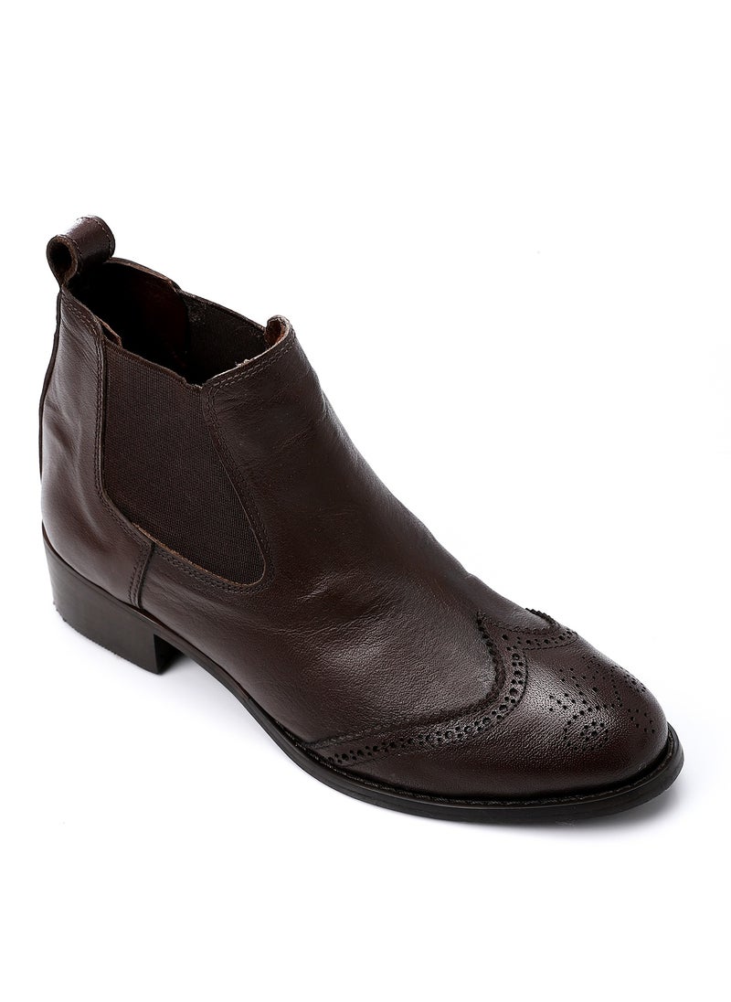 Mr.joe Perforated Pattern Oval Toecap Ankel Boots - Chocolate Brown  - Image 1
