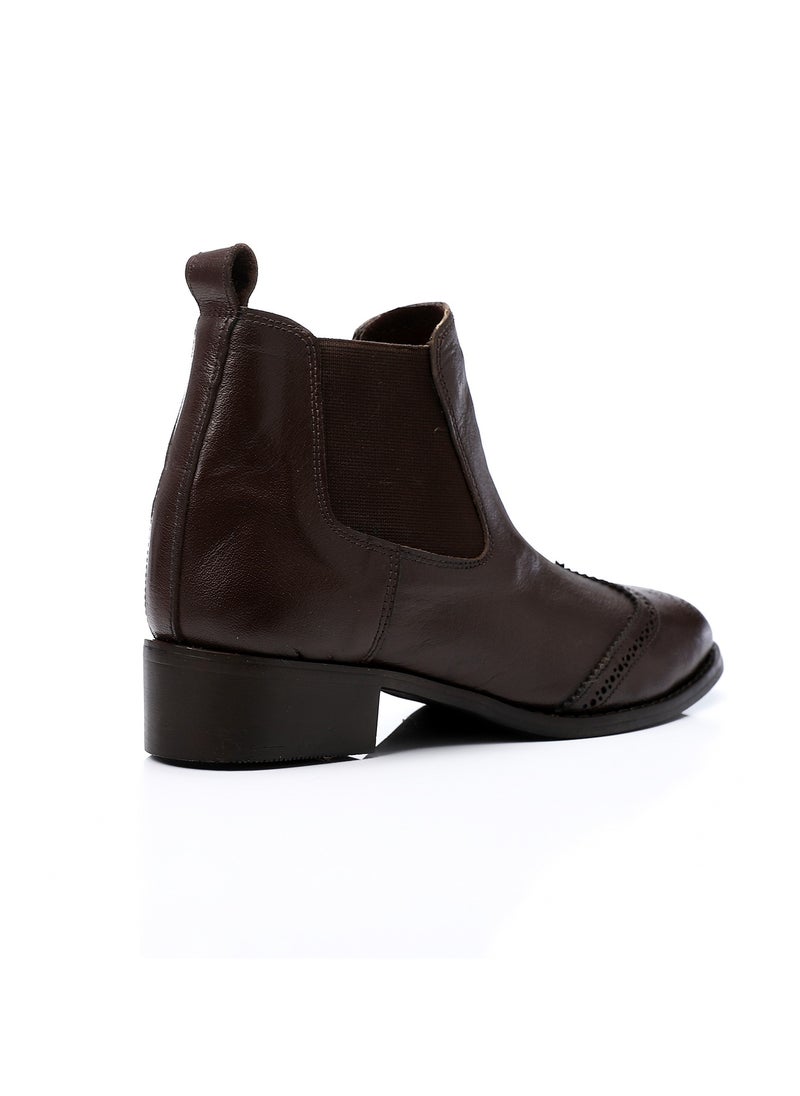 Mr.joe Perforated Pattern Oval Toecap Ankel Boots - Chocolate Brown  - Image 4