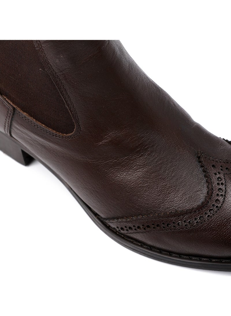 Mr.joe Perforated Pattern Oval Toecap Ankel Boots - Chocolate Brown  - Image 5