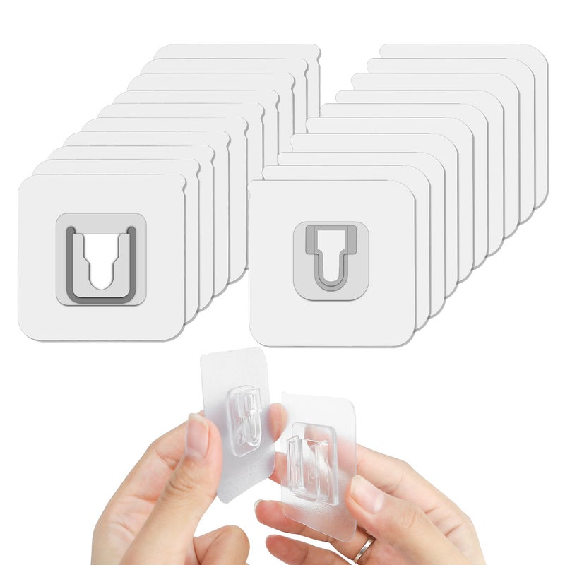 10 Pairs Double Sided Adhesive Wall Hooks Transparent Self Mount Holder Hanger Strong AB Buckle Combination 22lbs10kg Max Heavy Duty NoTrace Hanging for Bathroom Kitchen Office 20pcs