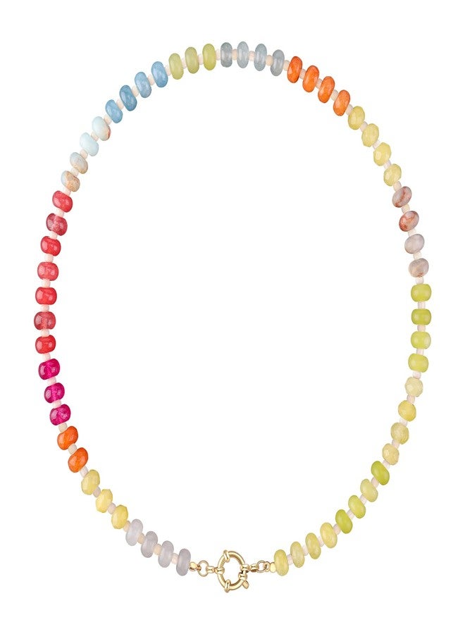 LALAPPLE Colorful Beaded Gemstone Necklace, Women's Boho Rainbow Bead Choker, 17.5 inches, Multicolor Natural Stone Crystal Beads, Stainless Steel Clasp - Image 1