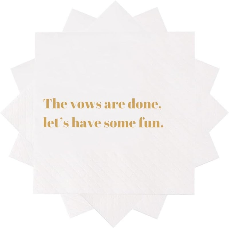 VOWFOO Funny Cocktail Napkins 100Pcs Funny Quotes Saying Disposable Paper Party Napkins 4.5 x 4.5 Two-ply (The Vows Are Done, Let’s Have Some Fun Napkins) - Image 2