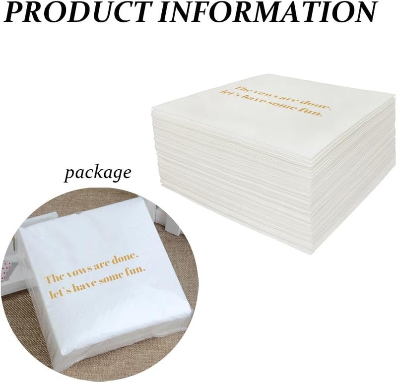 VOWFOO Funny Cocktail Napkins 100Pcs Funny Quotes Saying Disposable Paper Party Napkins 4.5 x 4.5 Two-ply (The Vows Are Done, Let’s Have Some Fun Napkins) - Image 3