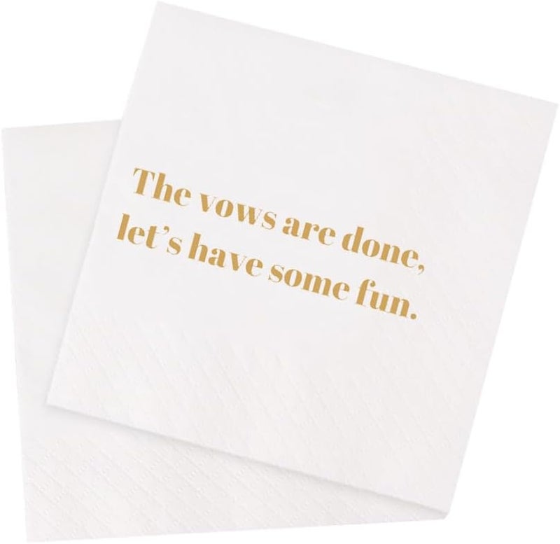 VOWFOO Funny Cocktail Napkins 100Pcs Funny Quotes Saying Disposable Paper Party Napkins 4.5 x 4.5 Two-ply (The Vows Are Done, Let’s Have Some Fun Napkins) - Image 1