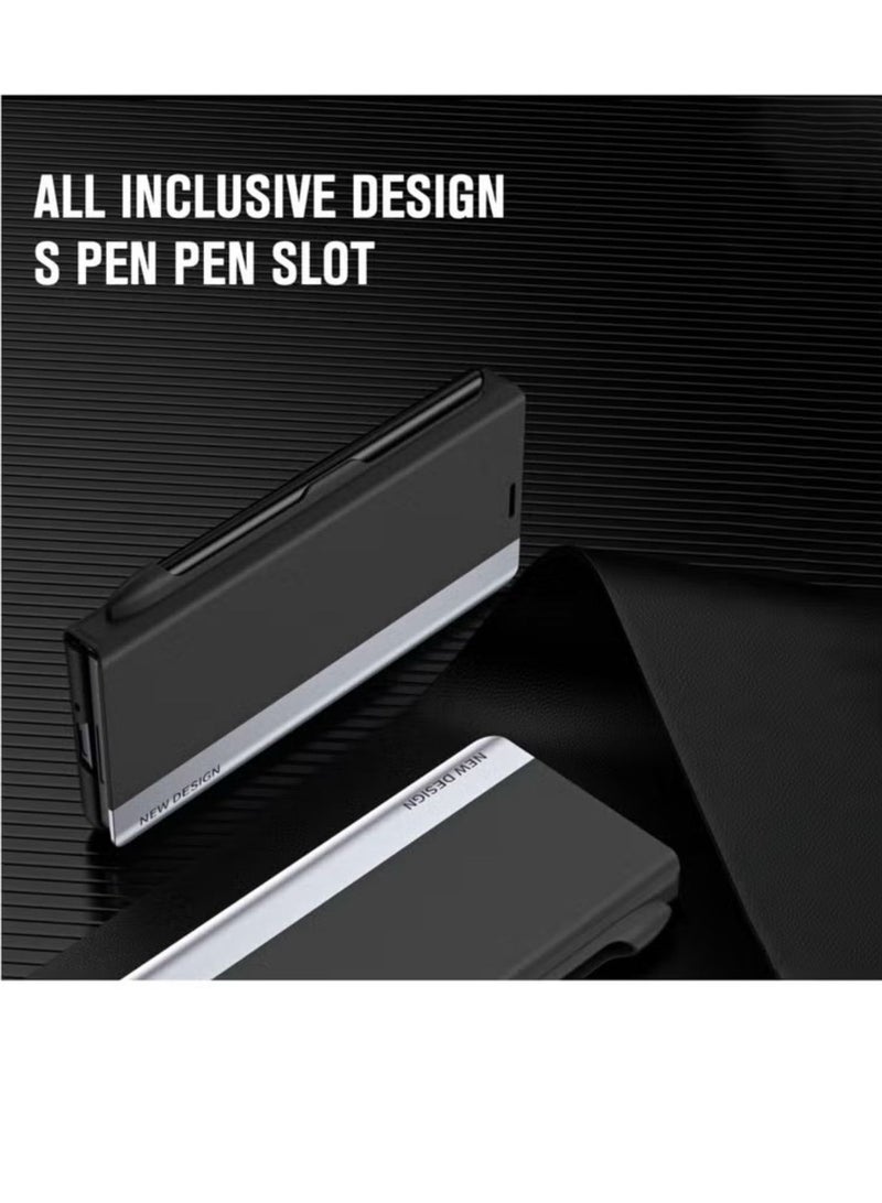 Case for Samsung Galaxy Z Fold 6 with Stand Design and Pen Holder and Pen (Not Original Pen), Full Body Protection Flip Cover PU Leather, Genuine Leather Magnetic Anti-drop Protective Case (Black) - Image 5