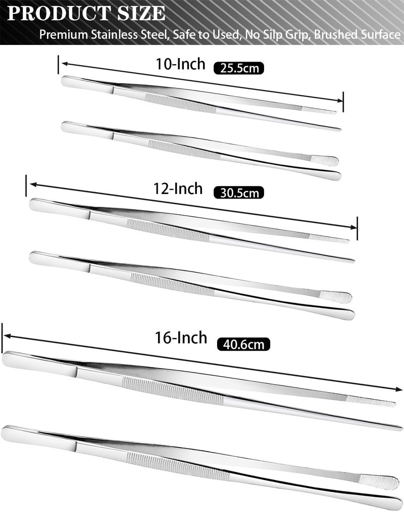 JETKONG 2 Pcs 12-Inch Cooking Tweezers Stainless Steel, Straight Food Tweezers, Professional Kitchen Tweezer/Forceps for Cooking Repairing and BBQ (12-Inch, Silver) - Image 3