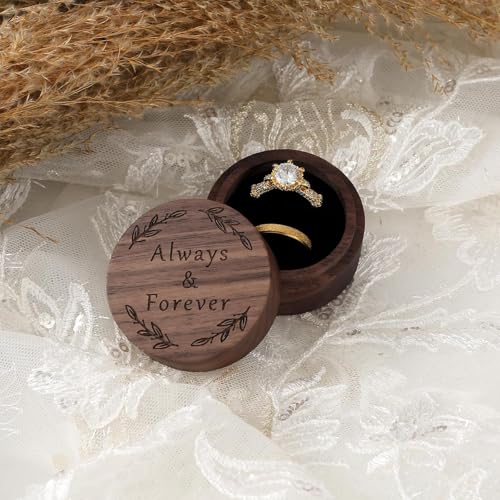 EVBTEIZ Ring Box, Wooden Ring Box for Wedding Ceremony Ring Bearer Box, Engagement Ring Holder Gift for Anniversaries day, Birthday Gift (Always&Forever) - Image 2