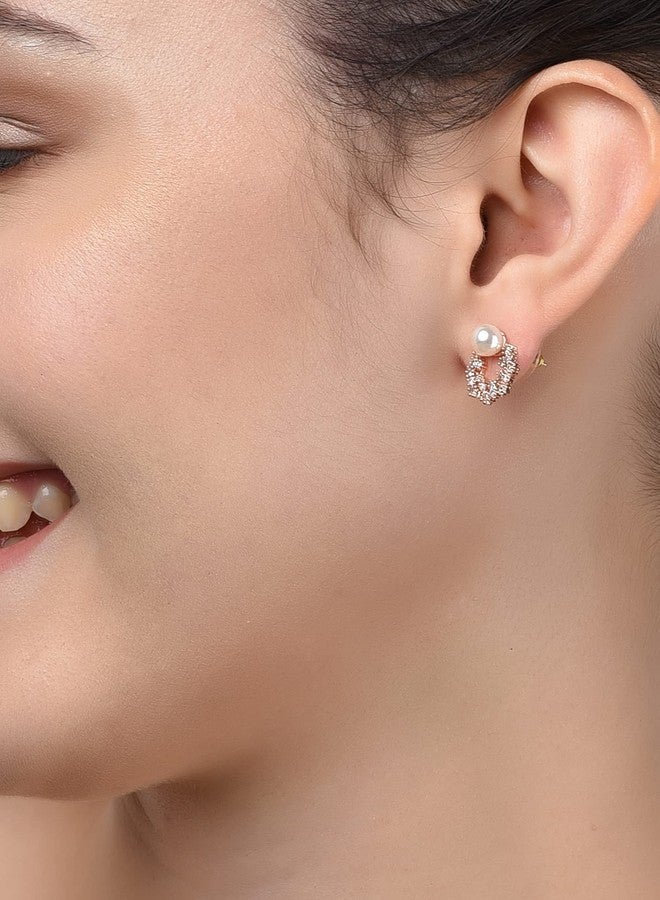 Zaveri Pearls طقم أقراط زافيري بيرلز مكون من قطعتين، مطلية بالذهب، بتصميم عصري، مرصعة بالزركونيا المكعبة، مصنوعة من النحاس الأصفر للنساء - ZPFK11162 - Image 3
