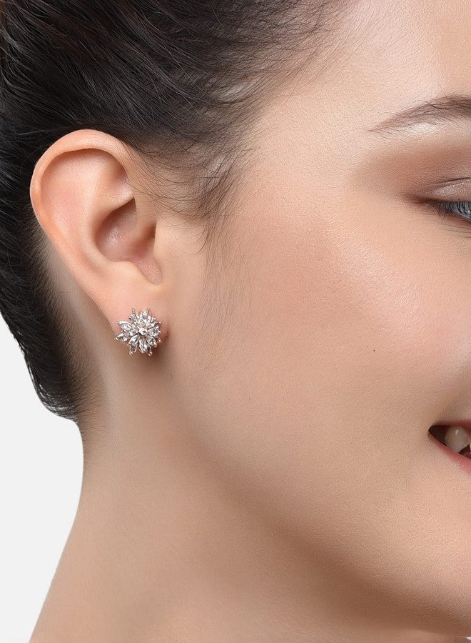 Zaveri Pearls طقم أقراط زافيري بيرلز مكون من قطعتين، مطلية بالذهب، بتصميم عصري، مرصعة بالزركونيا المكعبة، مصنوعة من النحاس الأصفر للنساء - ZPFK11162 - Image 4