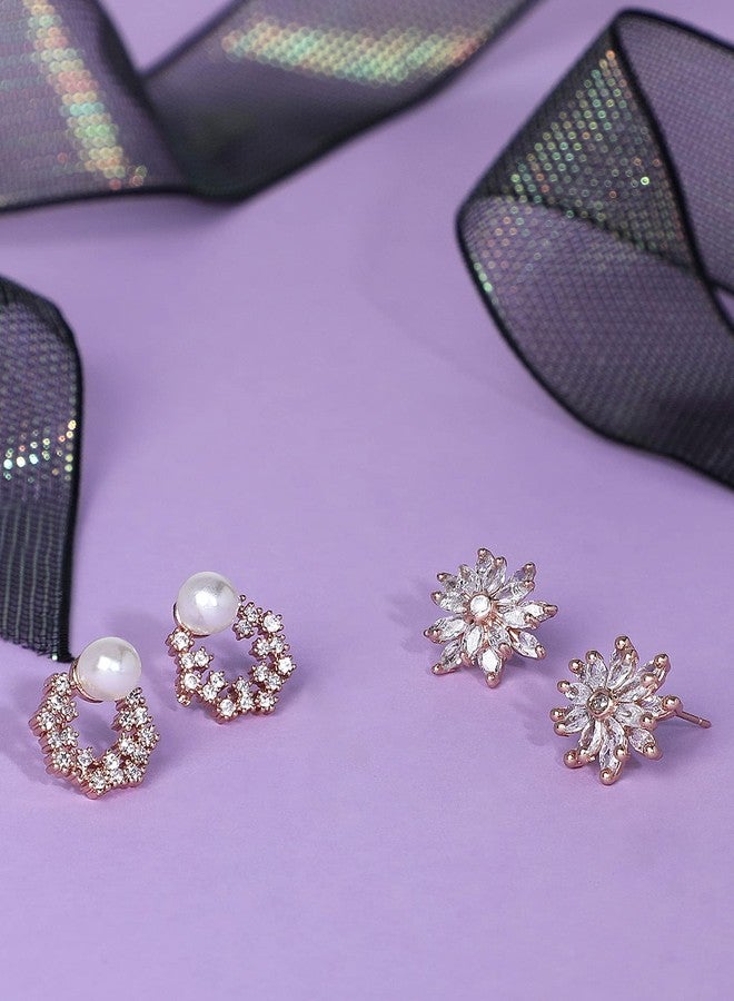 Zaveri Pearls طقم أقراط زافيري بيرلز مكون من قطعتين، مطلية بالذهب، بتصميم عصري، مرصعة بالزركونيا المكعبة، مصنوعة من النحاس الأصفر للنساء - ZPFK11162 - Image 2
