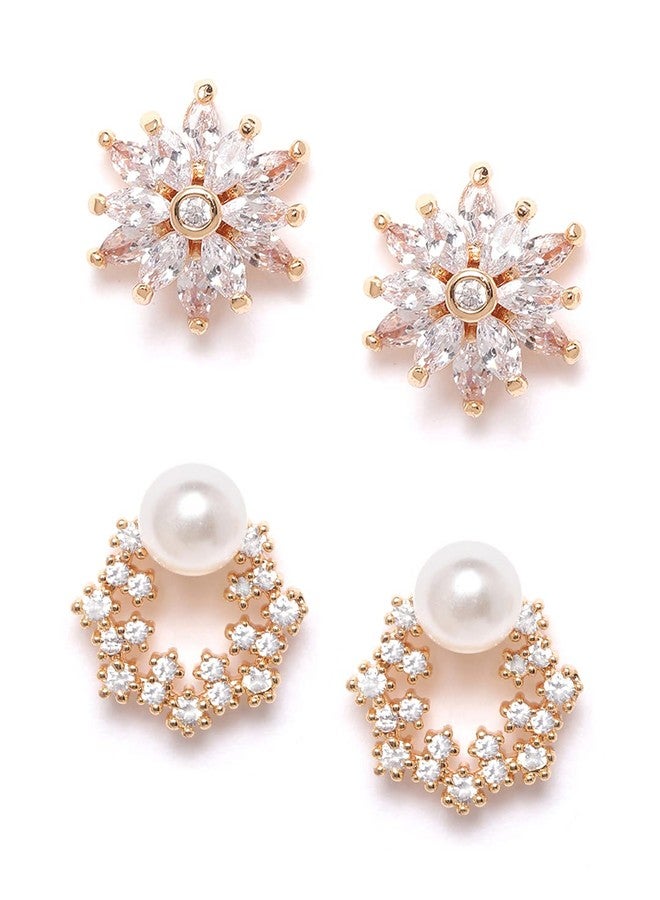 Zaveri Pearls طقم أقراط زافيري بيرلز مكون من قطعتين، مطلية بالذهب، بتصميم عصري، مرصعة بالزركونيا المكعبة، مصنوعة من النحاس الأصفر للنساء - ZPFK11162 - Image 1