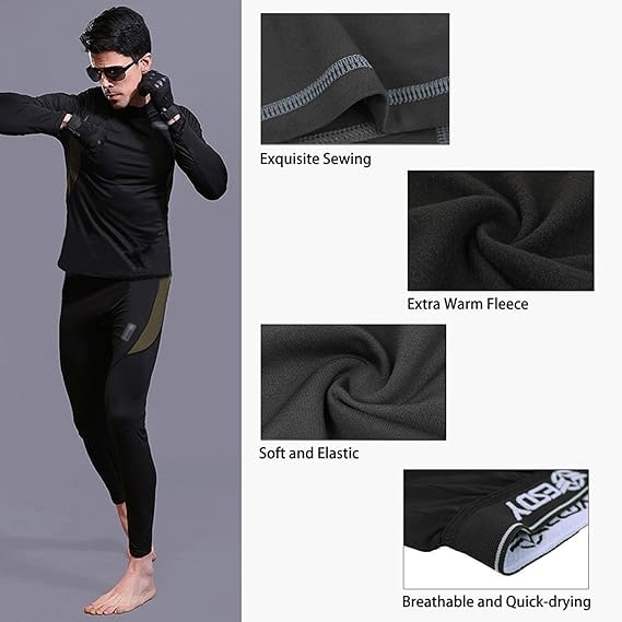romision Mens Thermal Underwear Set Ultra Soft Long Johns with Fleece Lined Winter Hunting Gear Base Layer for Sport Running A-Black  - Image 3