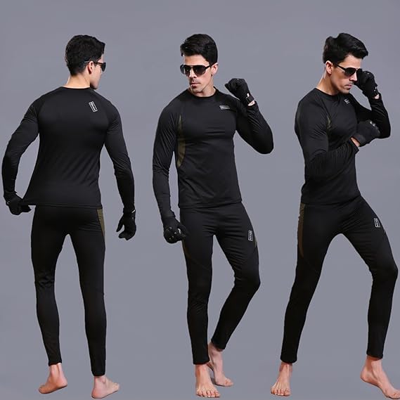 Mens Thermal Underwear Set Ultra Soft Long Johns with Fleece Lined Winter Hunting Gear Base Layer for Sport Running A-Black