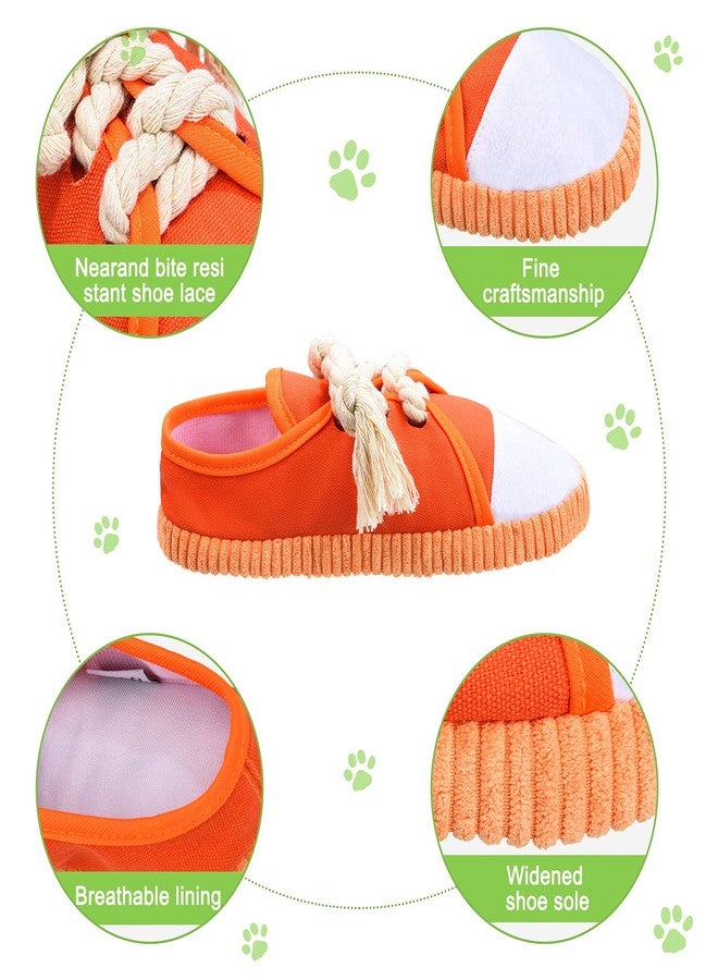 زانماي مجموعة ألعاب مضغ أحذية الكلاب من زانماي، 4 قطع، أحذية مضغ للجراء، صنادل متينة للجراء، أحذية رياضية صغيرة تصدر صوتاً، صنادل وهمية، ألعاب قطيفة تصدر صوتاً (أخضر، برتقالي، أصفر) - Image 4