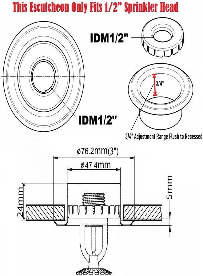 TunaMax (2 Pack) 1/2" IPS Fire Sprinkler Head Escutcheon Cover Plate Standard Cover Ring Chrome - Image 2