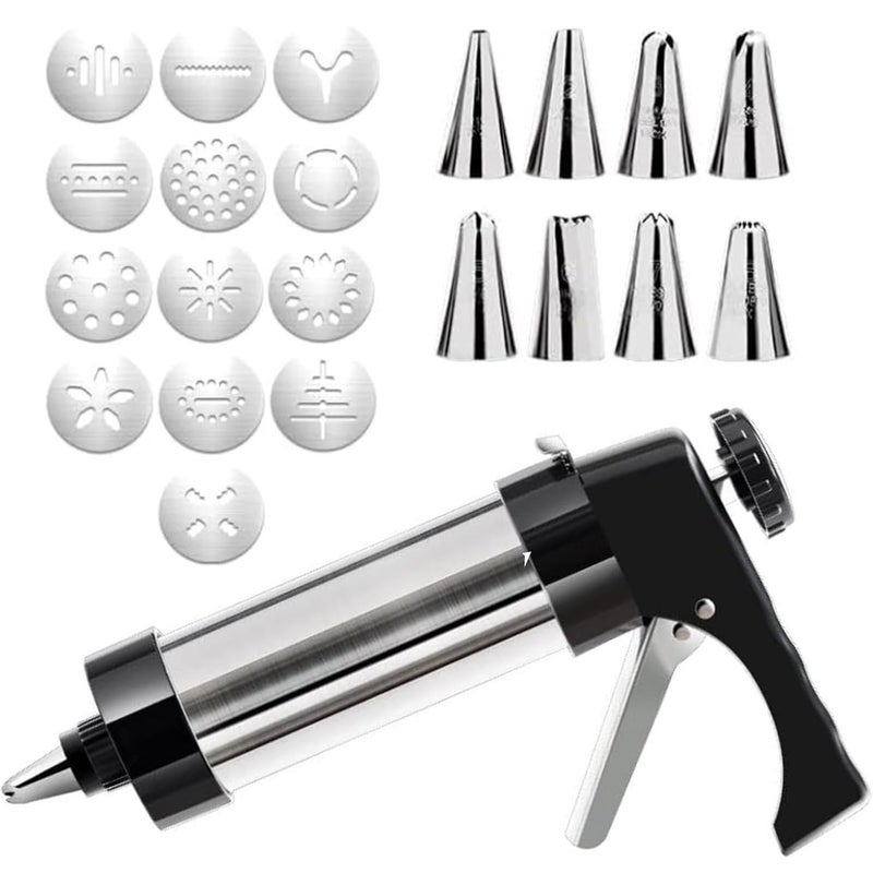 Stainless Steel Cookie Press Gun Set 13 Molds 8 Nozzles Home Baking Biscuit Mold Piping Tool