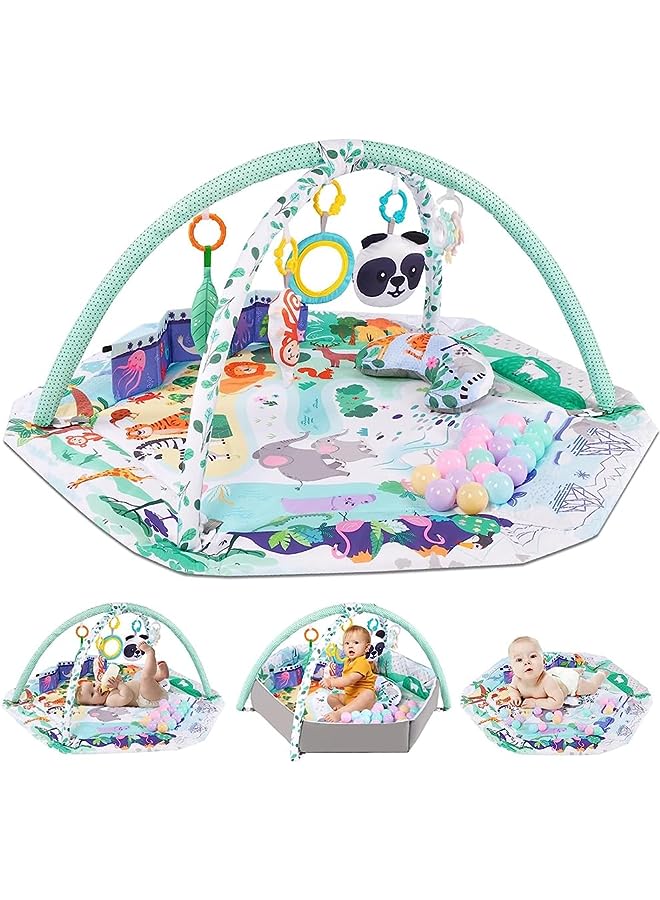 vesus Play Gym Mat, 4-in-1 Activity Gym Ball Pit with Balls,Detachable Tummy Time Mat with Sensory Toys,Foldable Baby Playmats Floor Gyms for Newborn Gift to Develop Motor&Cognition - Image 1