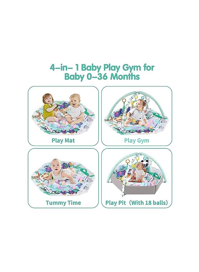vesus Play Gym Mat, 4-in-1 Activity Gym Ball Pit with Balls,Detachable Tummy Time Mat with Sensory Toys,Foldable Baby Playmats Floor Gyms for Newborn Gift to Develop Motor&Cognition - Image 2