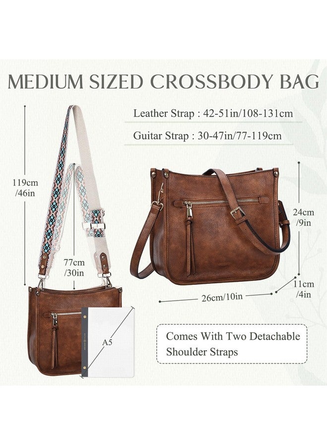 Vaschy Crossbody Bag Purse For Women,Fashion Vegan Leather Hobo Handbag Shoulder Bag Purse With Guitar Strap Brown - Image 2