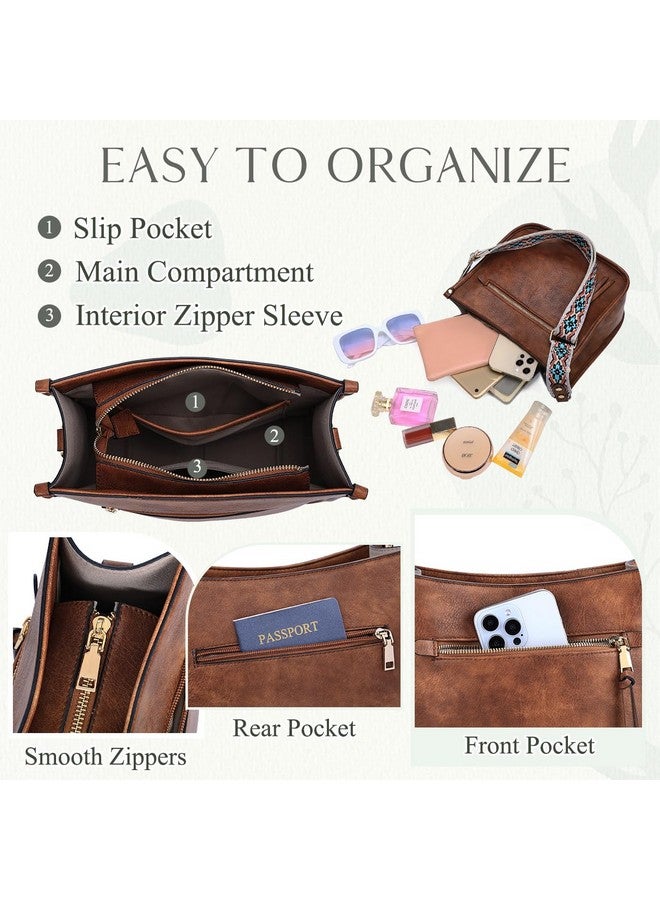 Vaschy Crossbody Bag Purse For Women,Fashion Vegan Leather Hobo Handbag Shoulder Bag Purse With Guitar Strap Brown - Image 3