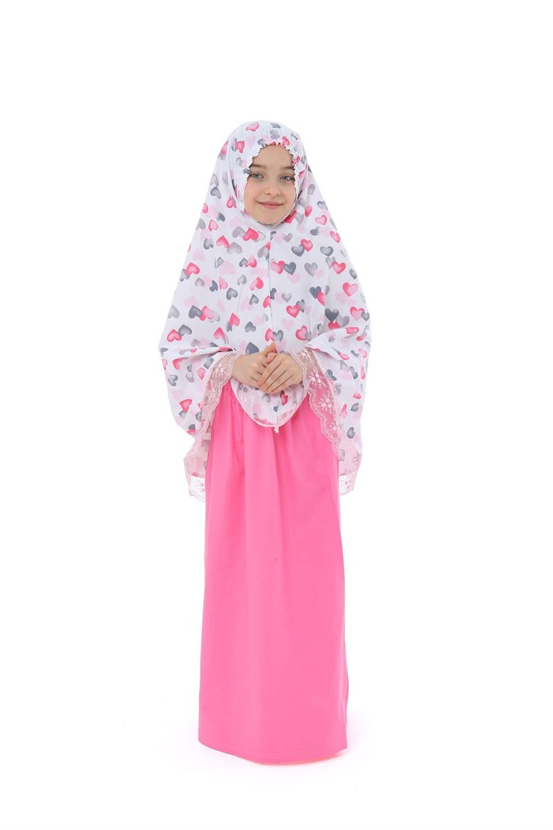 Elanesa  Girls Prayer Set for Muslim, Two Pieces Islamic Prayer Dress for Kids (977, 12-13, White) - Image 1