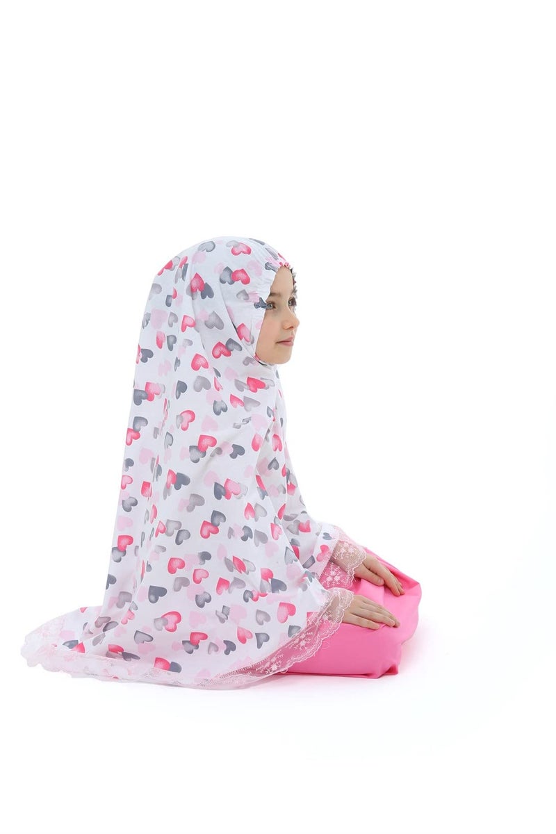 Elanesa  Girls Prayer Set for Muslim, Two Pieces Islamic Prayer Dress for Kids (977, 12-13, White) - Image 4