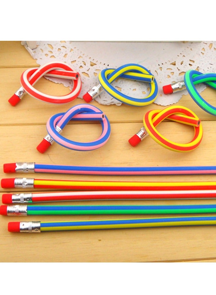 Flexible Bendable Pencils Soft Bendy Pencils Colorful Stripe Bendable Pencils Colored Bend Pencils with Eraser for School Prizes Kids Presents Teachers Classroom Supplies