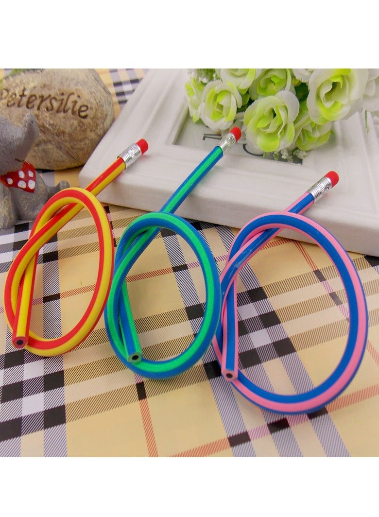 Flexible Bendable Pencils Soft Bendy Pencils Colorful Stripe Bendable Pencils Colored Bend Pencils with Eraser for School Prizes Kids Presents Teachers Classroom Supplies