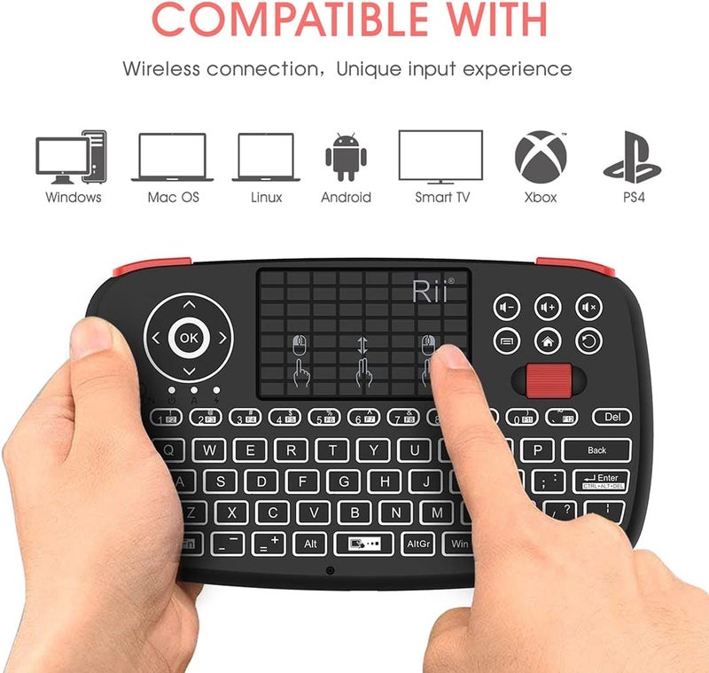 RII (Upgrade) i4 Mini Bluetooth Keyboard with Touchpad, Blacklit Portable Wireless Keyboard with 2.4G USB Dongle for Smartphones, PC, Tablet, Laptop TV Box iOS Android Windows Mac.Black - Image 5