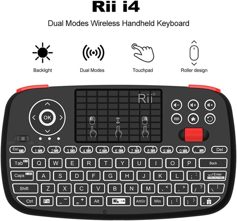 RII (Upgrade) i4 Mini Bluetooth Keyboard with Touchpad, Blacklit Portable Wireless Keyboard with 2.4G USB Dongle for Smartphones, PC, Tablet, Laptop TV Box iOS Android Windows Mac.Black - Image 2